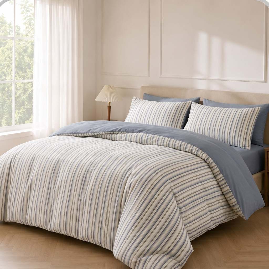 Kaya Bettwäsche Gestreift 200x200cm – Beige Streifen im japanischen Stil