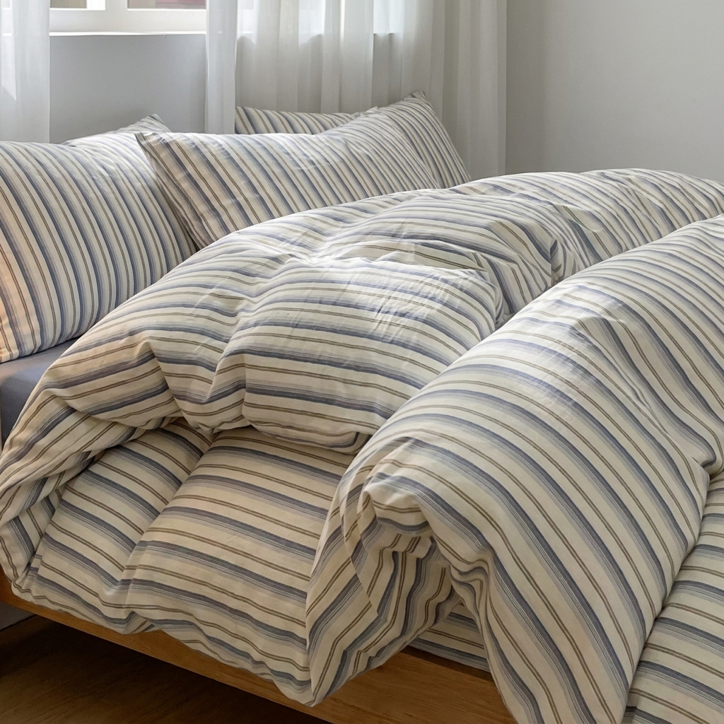 Kaya Bettwäsche Gestreift 200x200cm – Beige Streifen im japanischen Stil