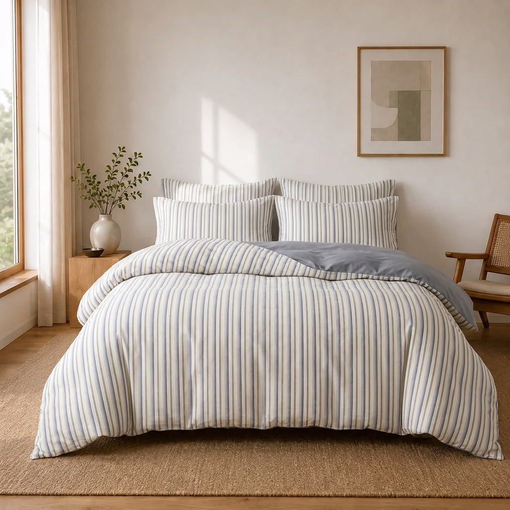 Kaya Bettwäsche Gestreift 200x200cm – Beige Streifen im japanischen Stil