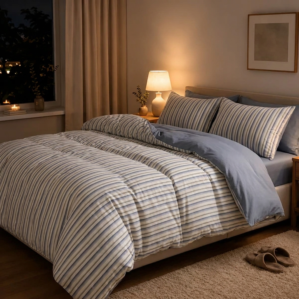 Kaya Bettwäsche Gestreift 200x200cm – Beige Streifen im japanischen Stil