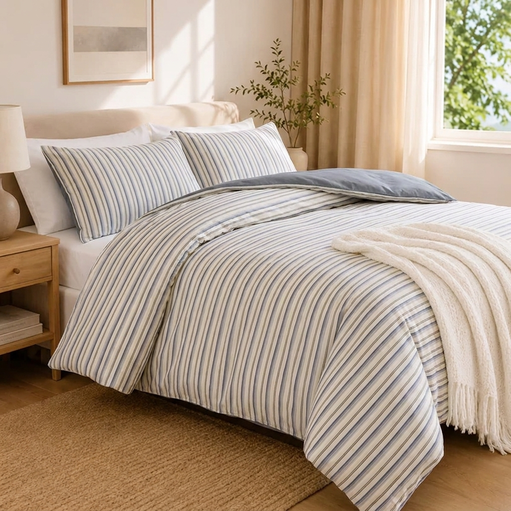 Kaya Bettwäsche Gestreift 200x200cm – Beige Streifen im japanischen Stil