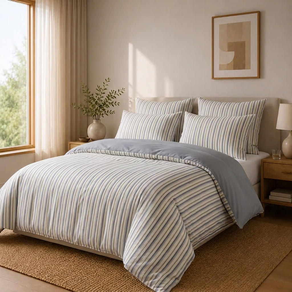 Kaya Bettwäsche Gestreift 200x200cm – Beige Streifen im japanischen Stil