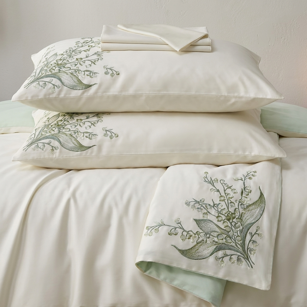 Seraphine Bettwäsche mit Stickerei 200x200cm – Grün, 600TC Ägyptische Baumwolle