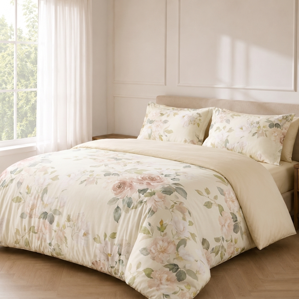 Camelia Bettwäsche Aquarell-Kamelien Creme 200x220 cm – Szene 2