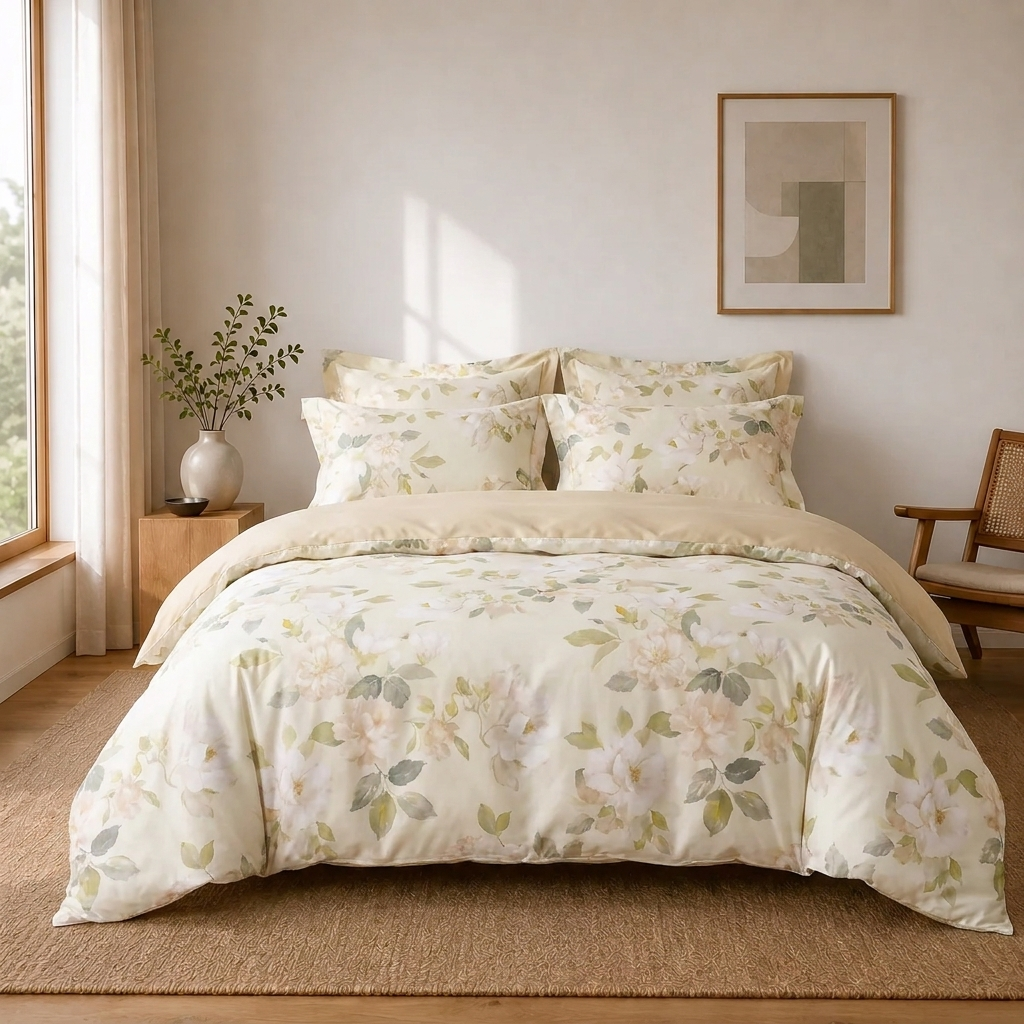 Camelia Bettwäsche Aquarell-Kamelien Creme 200x220 cm – Szene 4