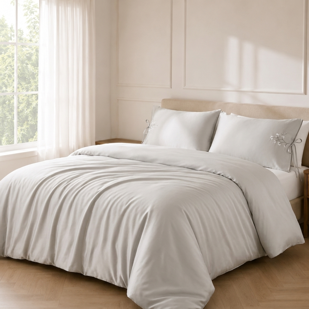 Mara Bettwäsche Uni Satin Taupe 200x220 cm – Szene 2