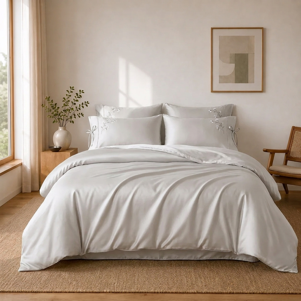 Mara Bettwäsche Uni Satin Taupe 200x220 cm – Szene 4