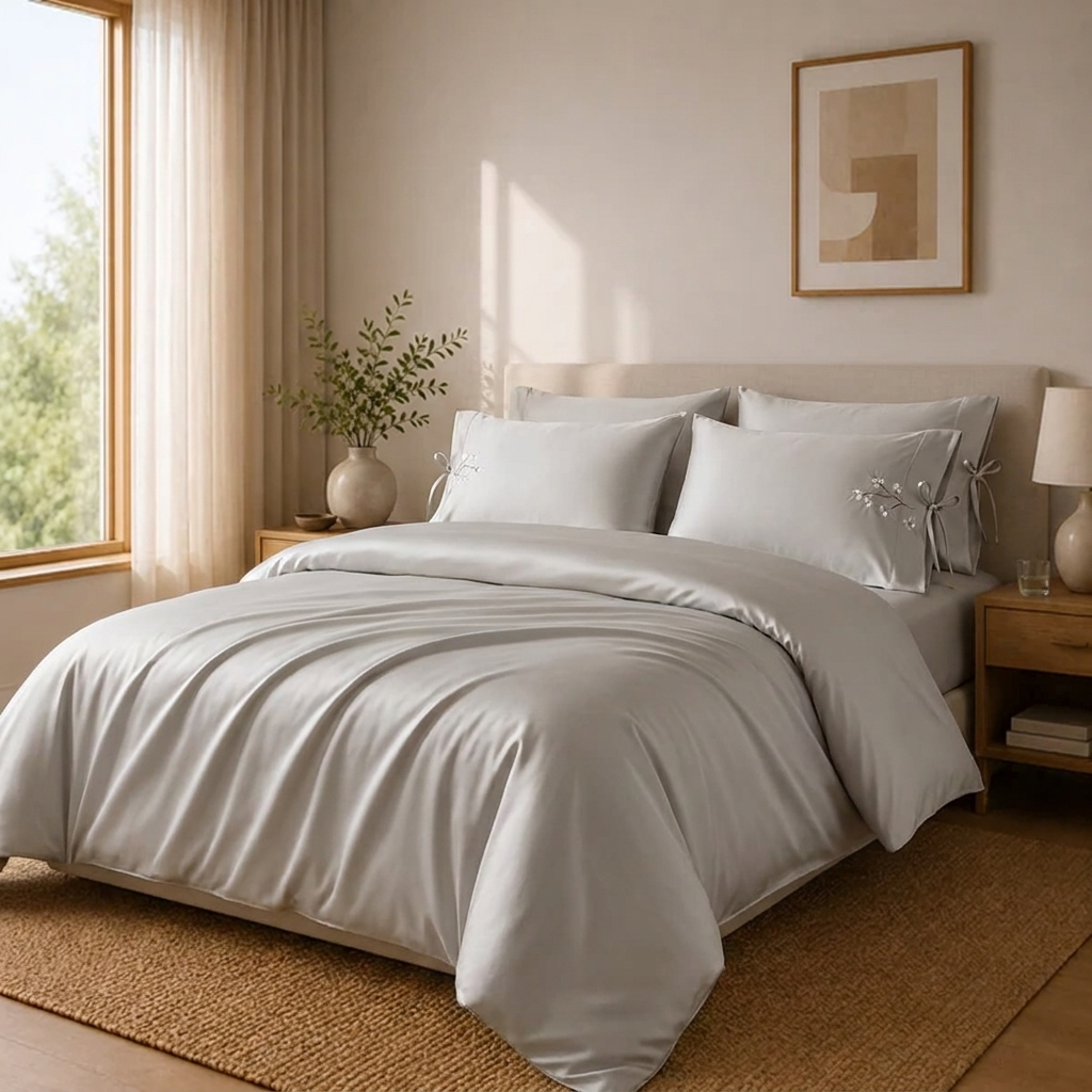 Mara Bettwäsche Uni Satin Taupe 200x220 cm – Szene 7