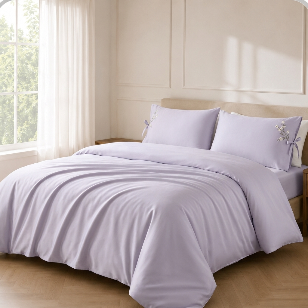 Luna Bettwäsche Uni Satin Flieder 200x220 cm – Szene 2