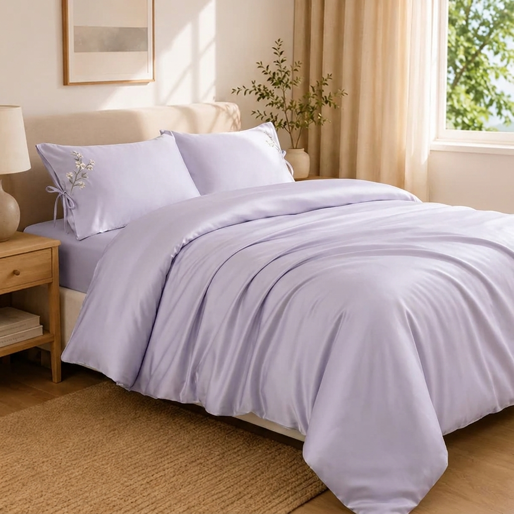Luna Bettwäsche Uni Satin Flieder 200x220 cm – Szene 6