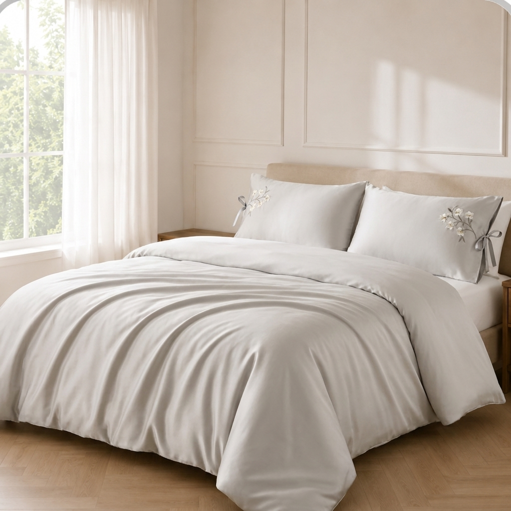 Nova Bettwäsche Uni Satin Greige 200x220 cm – Szene 2