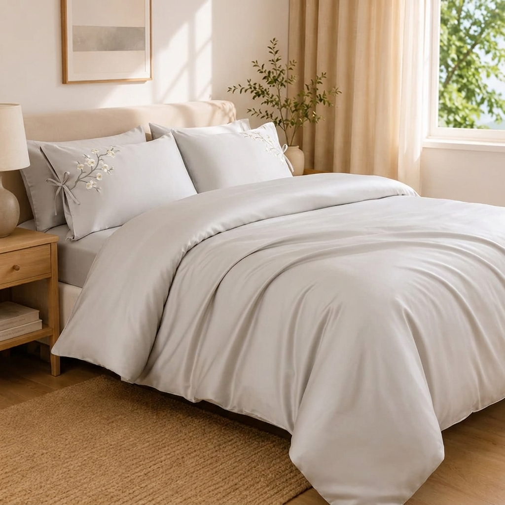 Nova Bettwäsche Uni Satin Greige 200x220 cm – Szene 6