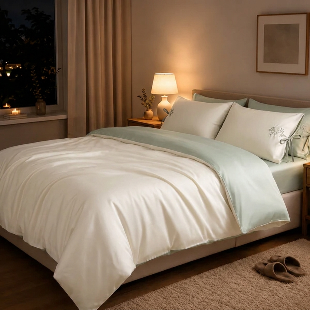Vega Bettwäsche Satin Creme-Salbeigrün 200x220 cm – Szene 5