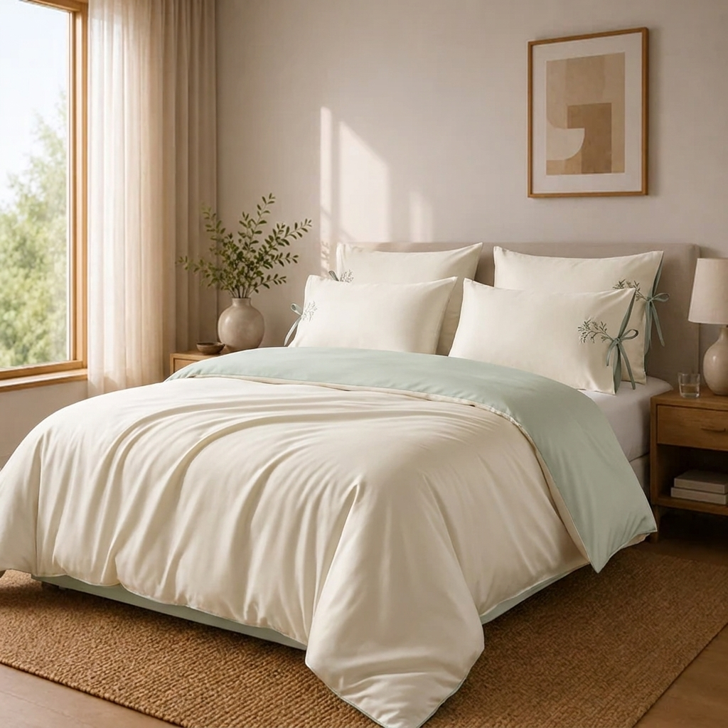 Vega Bettwäsche Satin Creme-Salbeigrün 200x220 cm – Szene 7