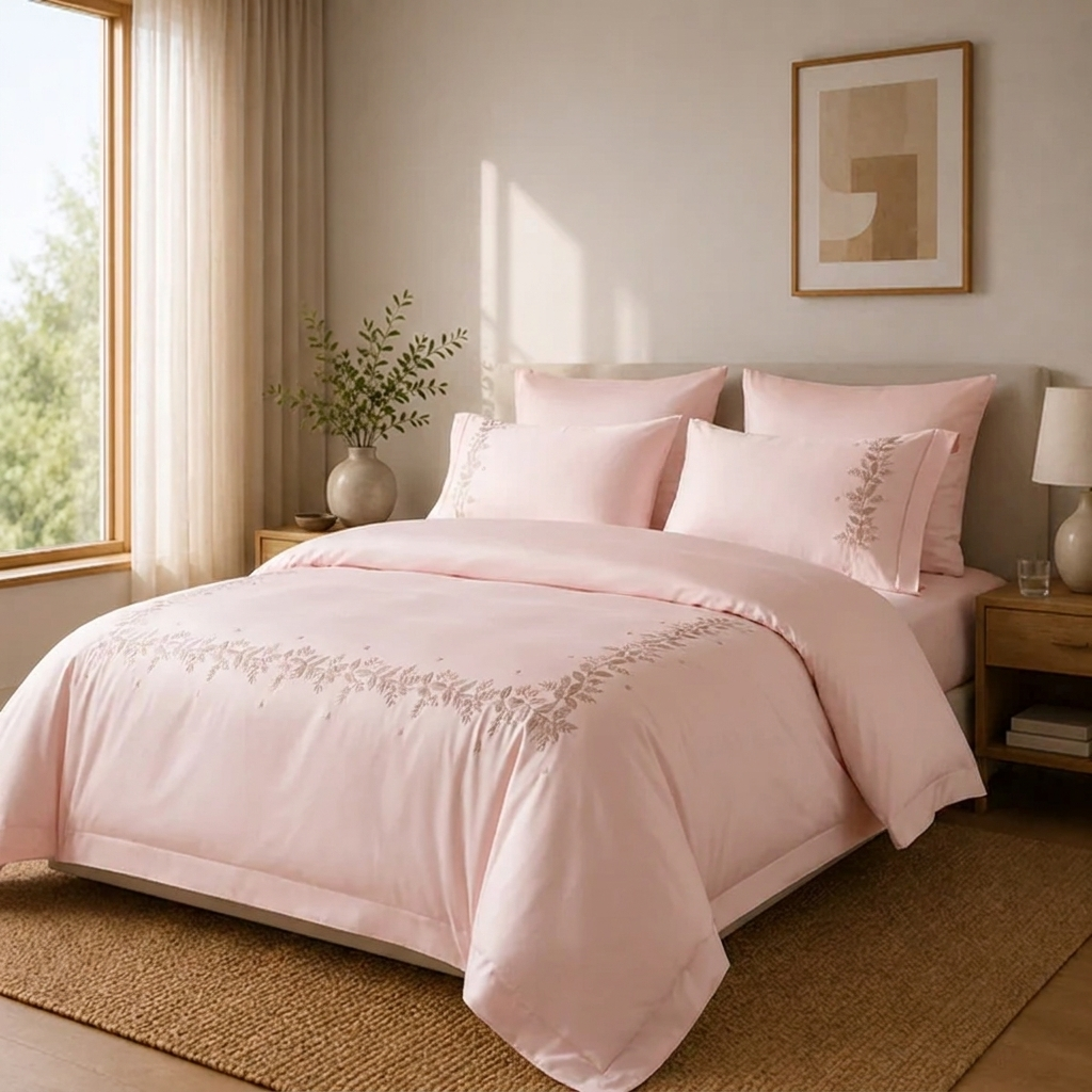 Amelie Bettwäsche Blattstickerei Rosa 200x220 cm – Szene 7