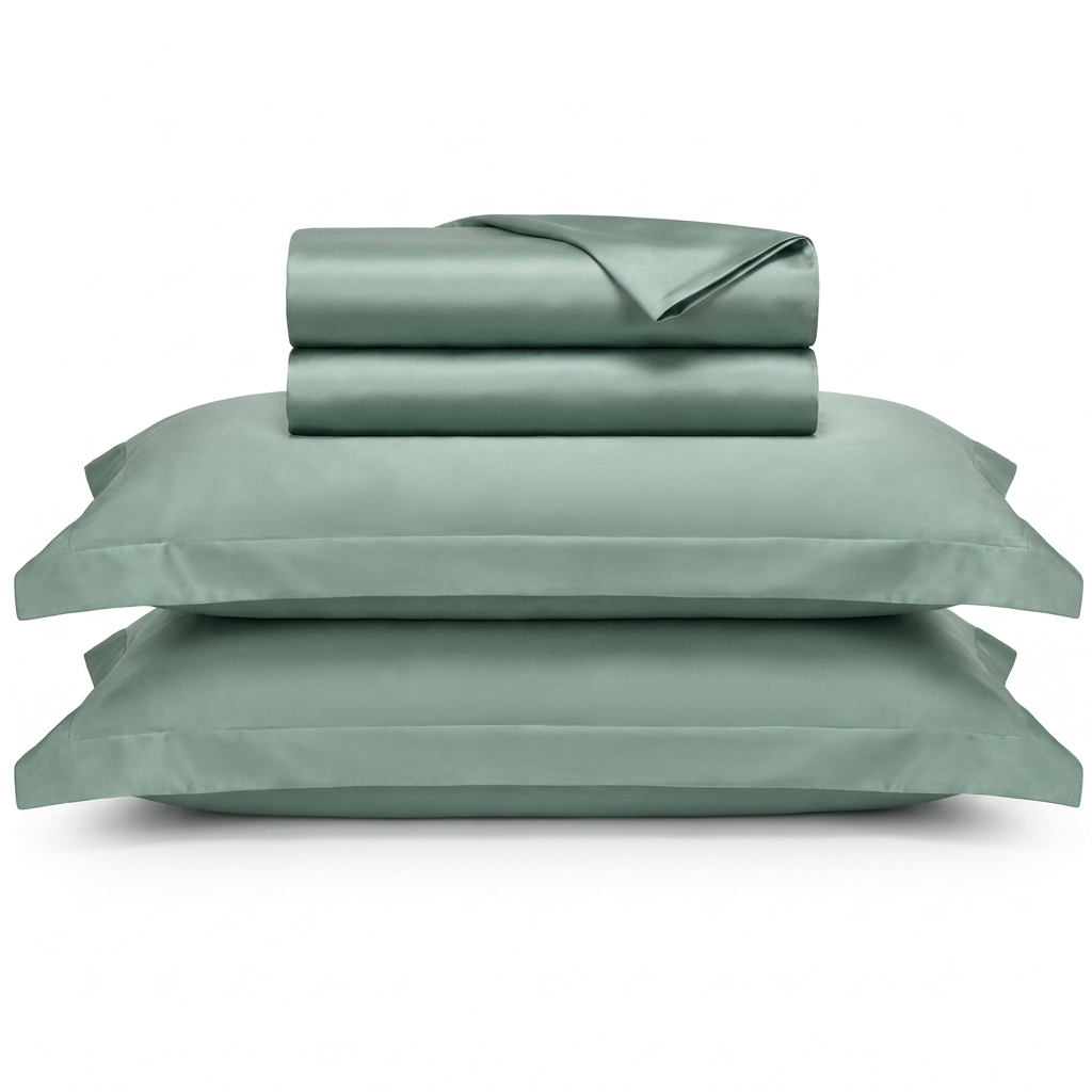 Sauge Bettwäsche eukalyptusgrün – Szene 1 gefaltet
