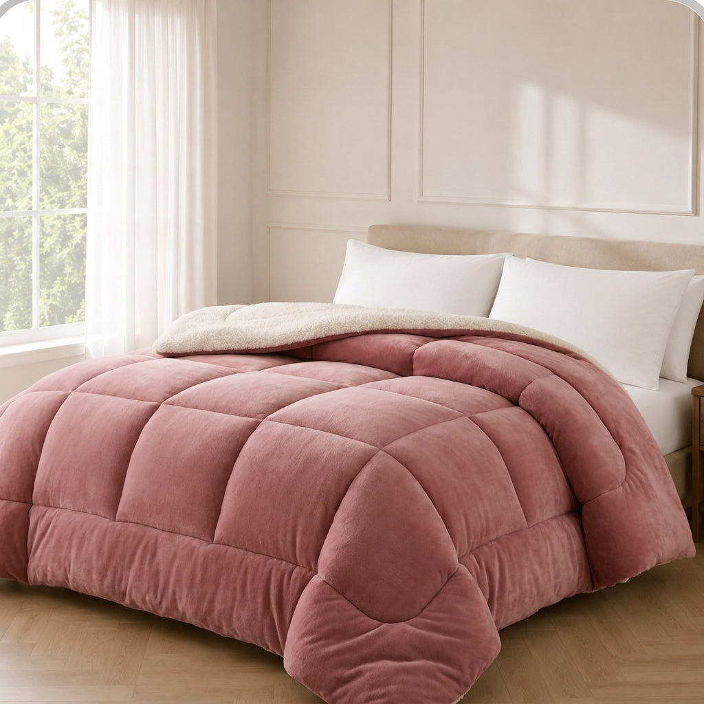 Rosé Winter-Steppdecke Altrosa – Szene 2