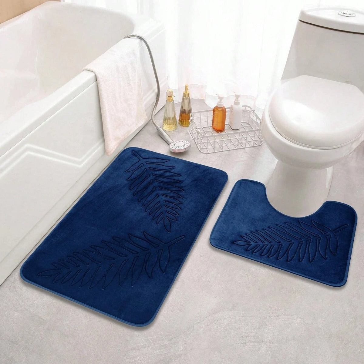 Lush Leaf Comfort Bath Mat Set (2 Pcs) – Soft Non-Slip Absorbent Mats