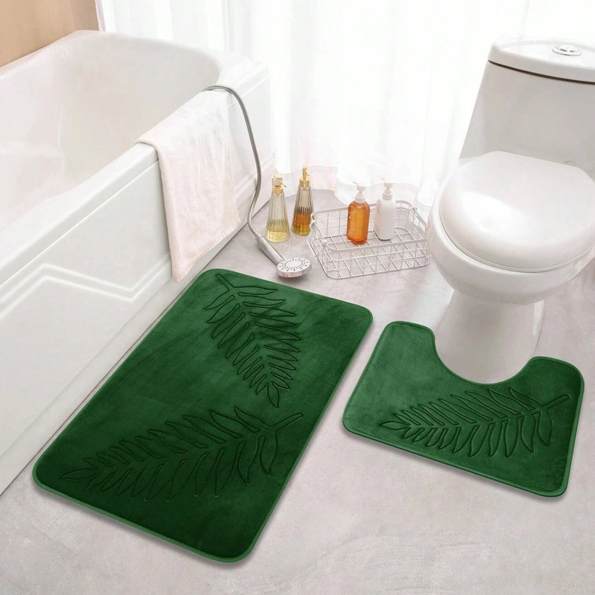 Lush Leaf Comfort Bath Mat Set (2 Pcs) – Soft Non-Slip Absorbent Mats