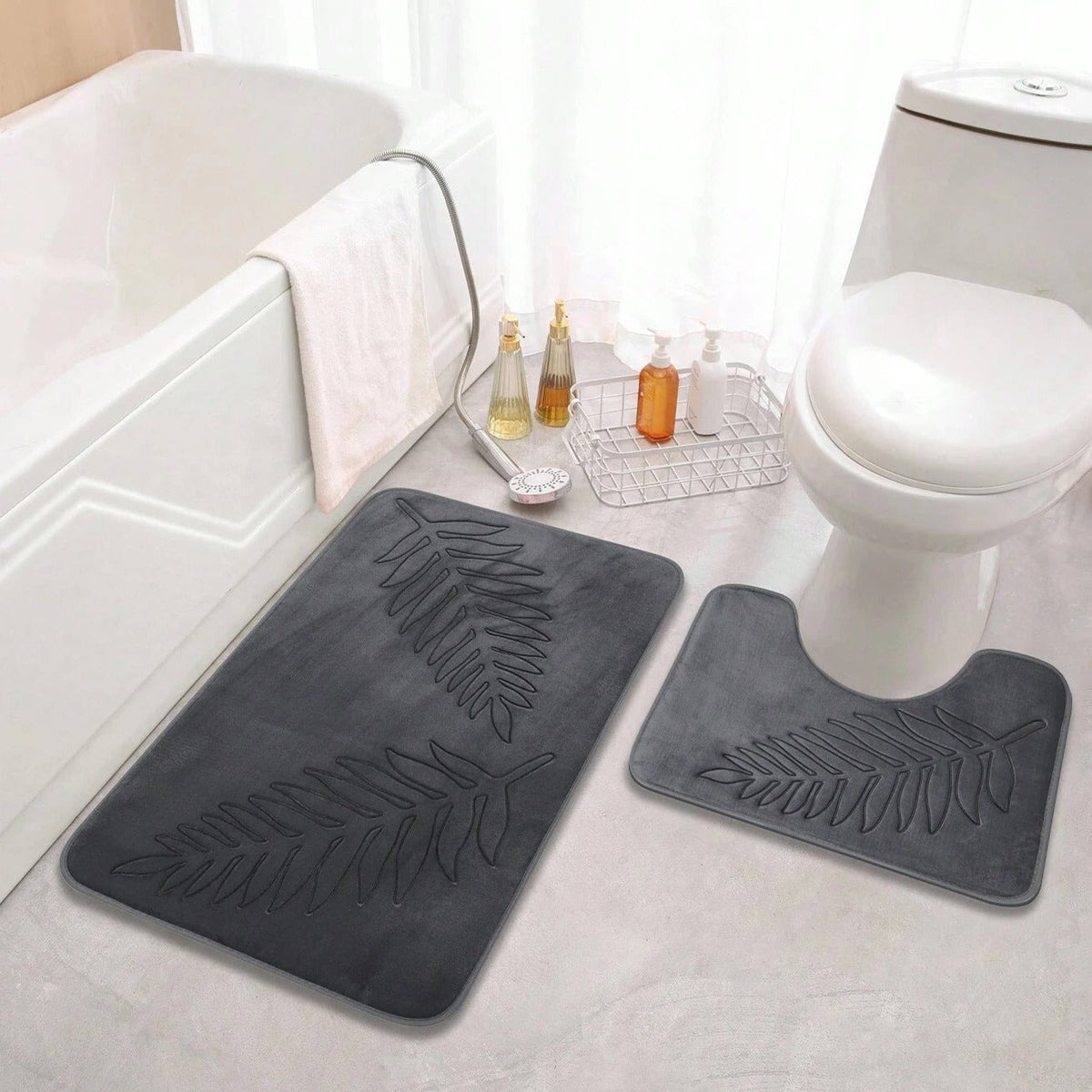 Lush Leaf Comfort Bath Mat Set (2 Pcs) – Soft Non-Slip Absorbent Mats