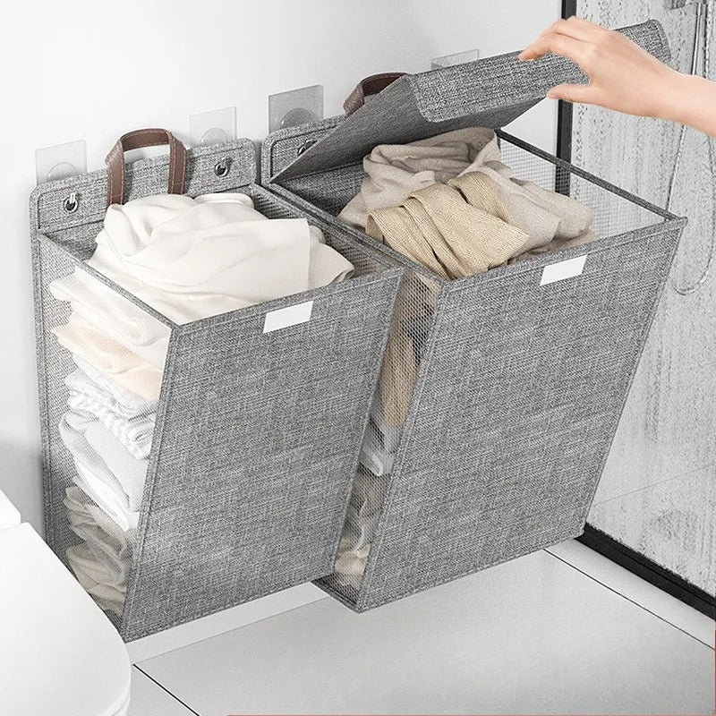 Wallora Foldable Adhesive Laundry Hamper | Wall-Mounted No-Drill Basket