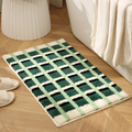 Moss Green Geometric Bath Mat – Soft Flocked Non-Slip Bathroom Mat