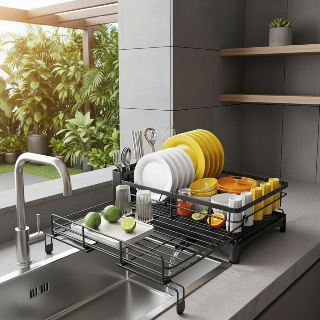 DRAINFLOW Large Dish Drying Rack – Drainer with Drip Tray