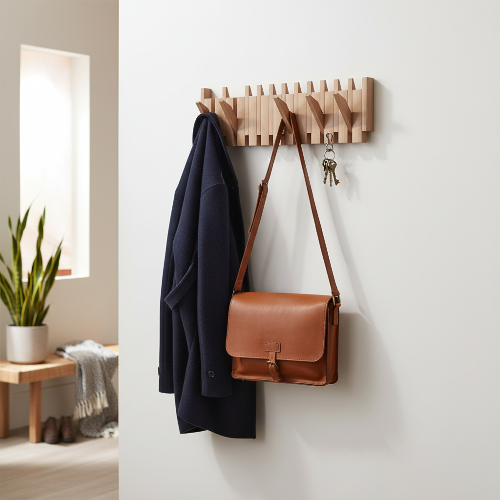 Decorative Wooden Wall Hook Rail – Rustic Entryway Coat Rack