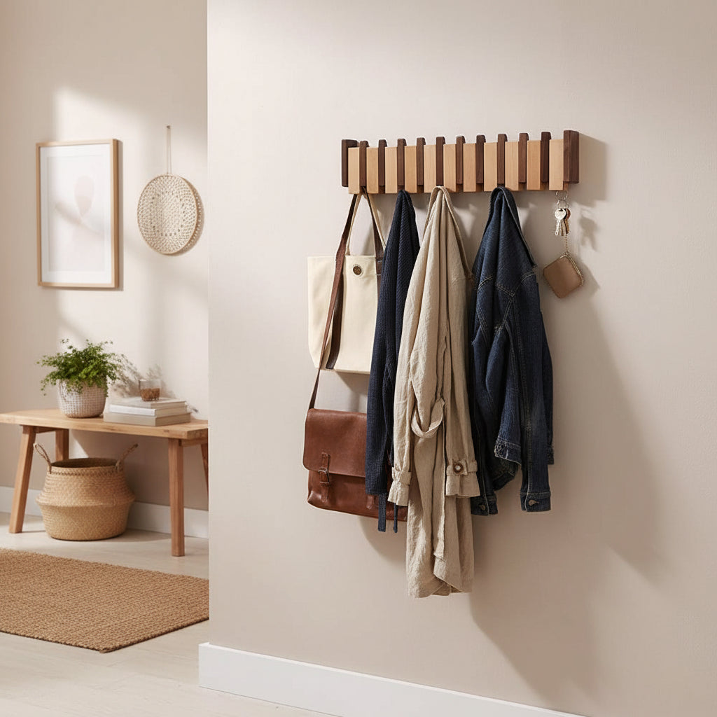 Decorative Wooden Wall Hook Rail – Rustic Entryway Coat Rack